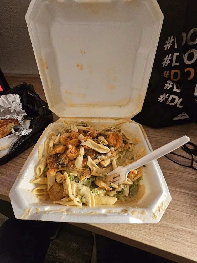 Salmon Alfredo with Shrimp